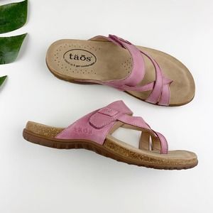 Taos Perfect Sandals Leather Thong Pink Mauve Adjustable Slip On Women’s 8